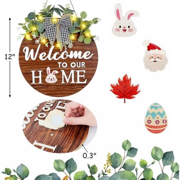 Interchangeable Welcome Sign with 4 Seasonal Wreaths and 21 Changeable Icons - Picture 4 of 8